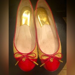 Michael Kors Red Patent & Straw Flats